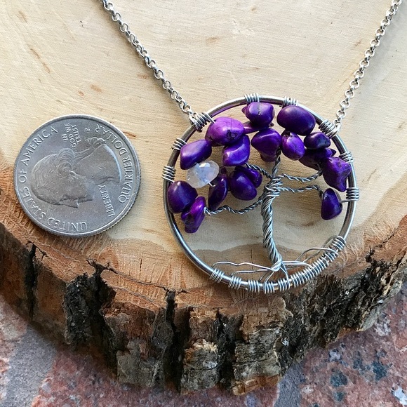 Boho tree of life purple coral moonstone wire wrap - Picture 4 of 8